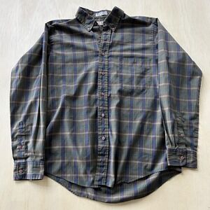 Vintage Evan Picone Shirt Mens Large Green Plaid Long Sleeve Button Up Casual